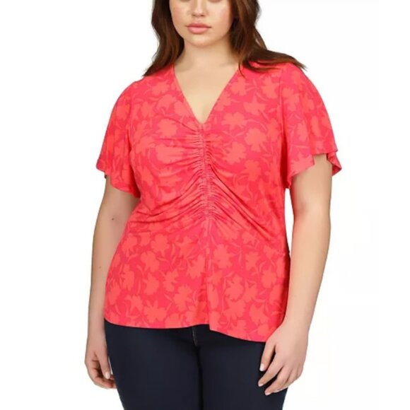 Michael Kors Women's Printed Ruched Flutter-Sleeve Top - NWT! - Picture 1 of 10